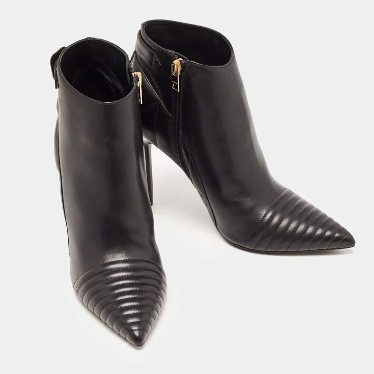 Pre Owned Burberry Black Quilted Leather Alexandra Pointed Toe Ankle Boots Size 40