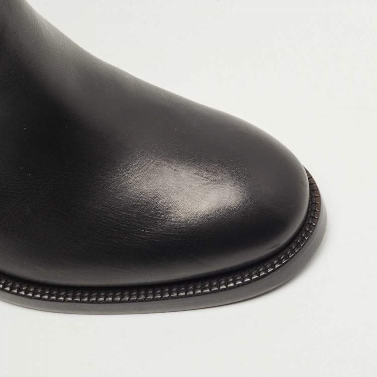 Pre Owned Burberry Black Leather Buckle Knee Length Boots Size 40