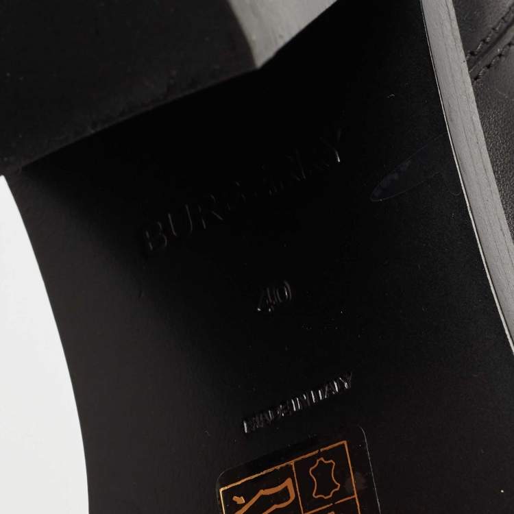 Pre Owned Burberry Black Leather Buckle Knee Length Boots Size 40