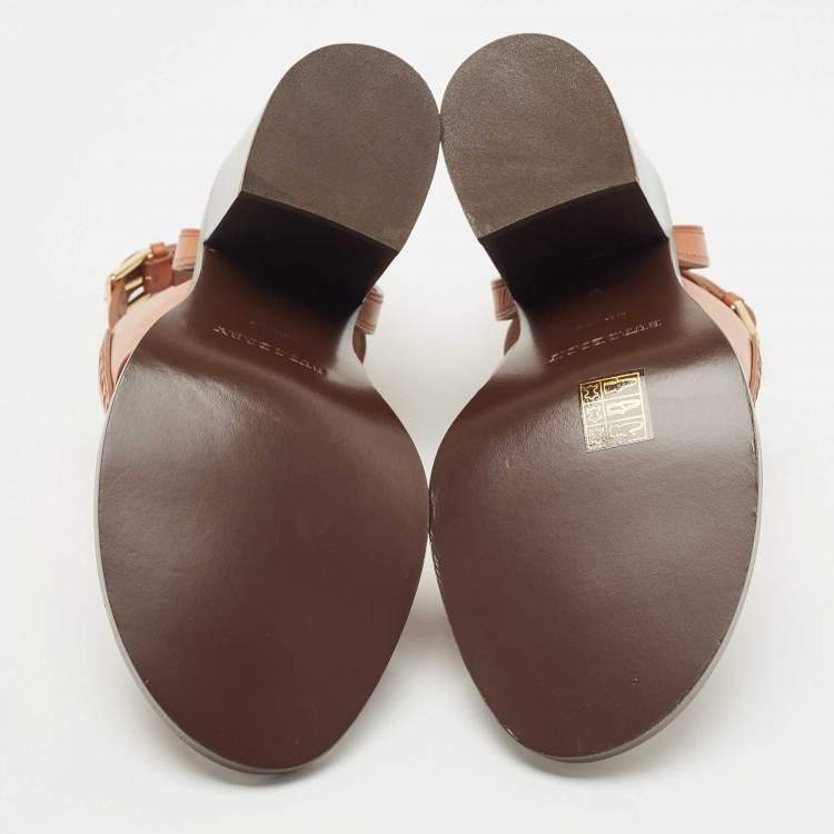 مملوكة مسبقًا Burberry Brown Leather Bethany Tassel Detail Block Heel Ankle Strap Sandals Size 37