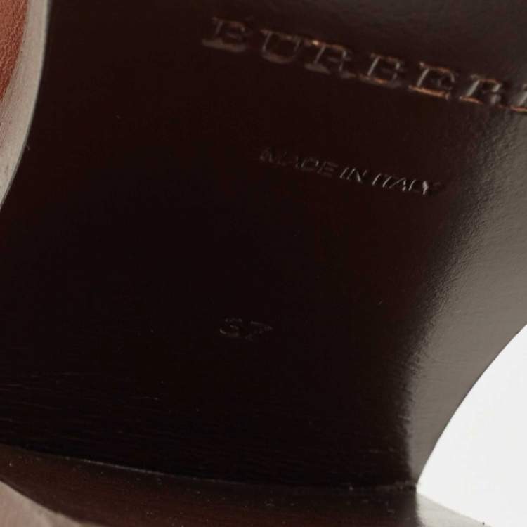 مملوكة مسبقًا Burberry Brown Leather Bethany Tassel Detail Block Heel Ankle Strap Sandals Size 37
