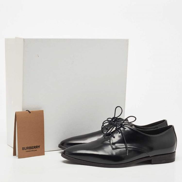 Pre Owned Burberry Black Leather Lace Up Derby Size 39.5