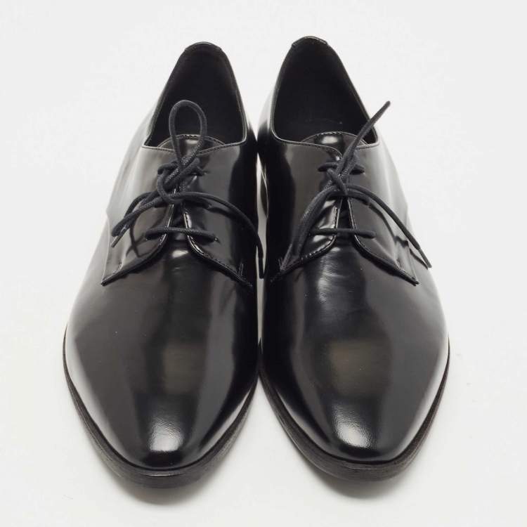 Pre Owned Burberry Black Leather Lace Up Derby Size 39.5