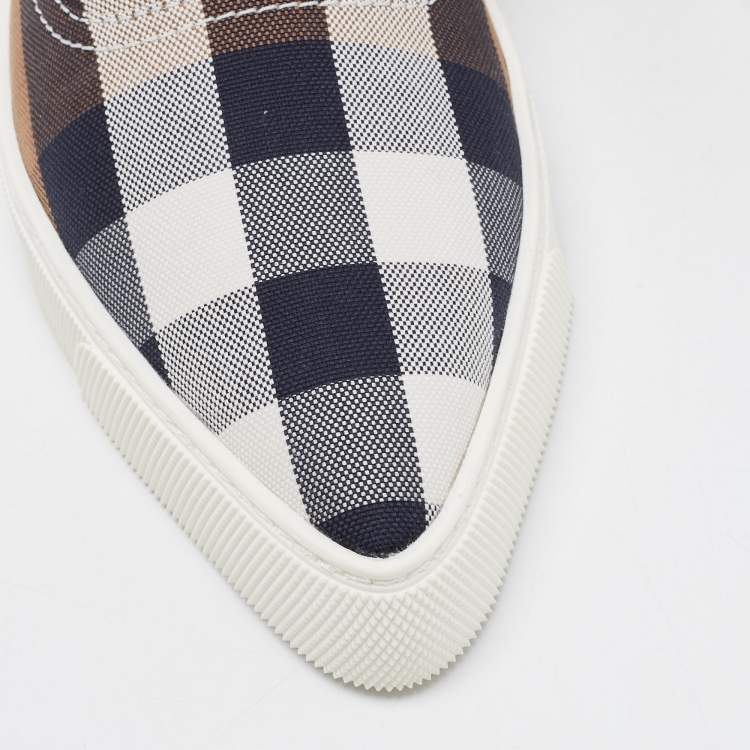 Pre Owned Burberry Multicolor Check Canvas Point Toe Low Top Sneakers Size 38.5