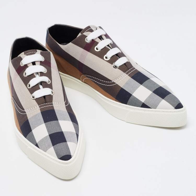 Pre Owned Burberry Multicolor Check Canvas Point Toe Low Top Sneakers Size 38.5
