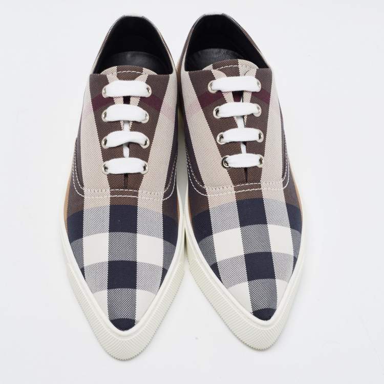Pre Owned Burberry Multicolor Check Canvas Point Toe Low Top Sneakers Size 38.5