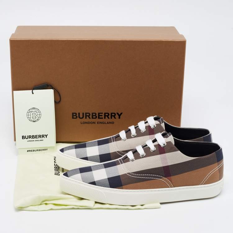 Pre Owned Burberry Multicolor Check Canvas Point Toe Low Top Sneakers Size 38.5