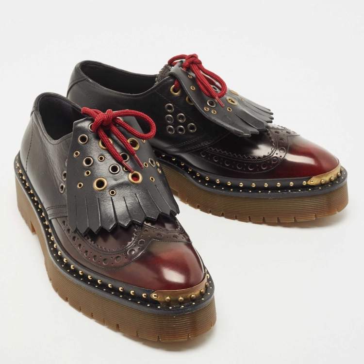 Pre Owned Burberry Two Tone Brogue Leather Bissett Fringe Detail Lace Up Platform Derby Size 40