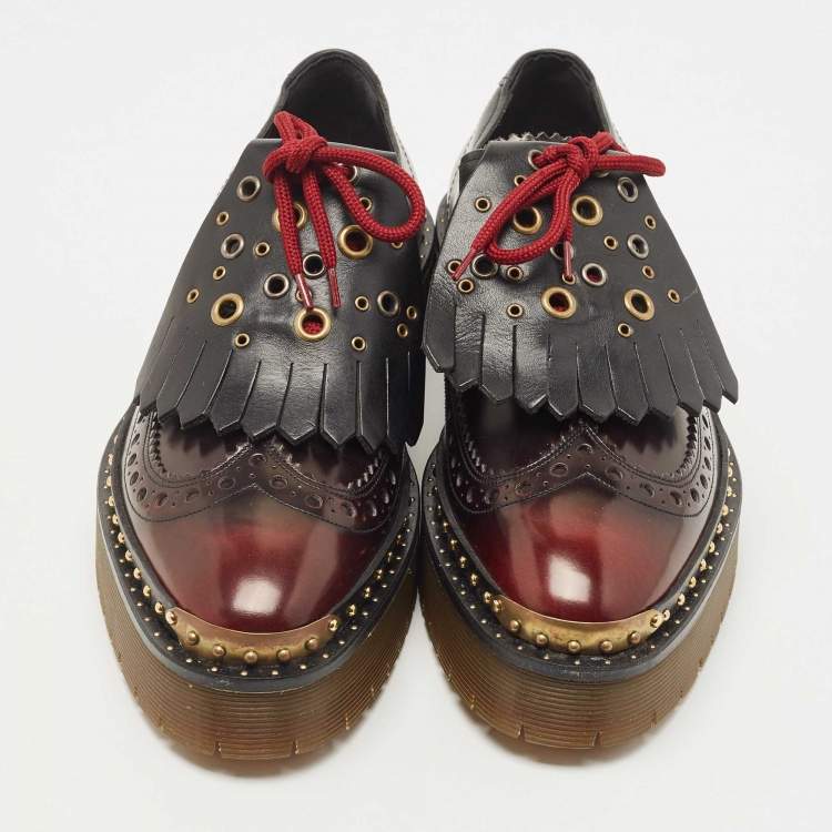 Pre Owned Burberry Two Tone Brogue Leather Bissett Fringe Detail Lace Up Platform Derby Size 40