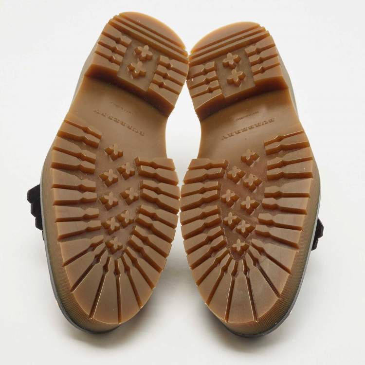 Pre Owned Burberry Two Tone Brogue Leather Bissett Fringe Detail Lace Up Platform Derby Size 40