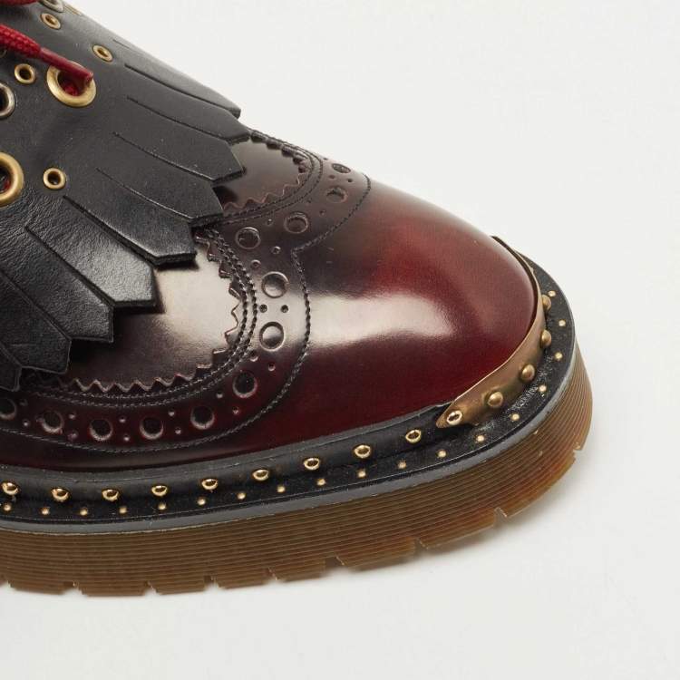Pre Owned Burberry Two Tone Brogue Leather Bissett Fringe Detail Lace Up Platform Derby Size 40