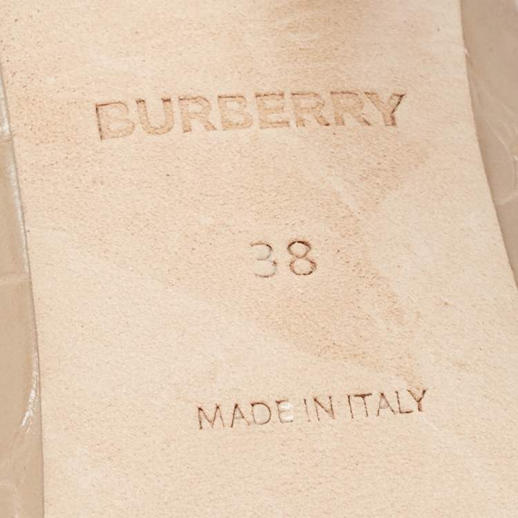 Pre Owned Burberry Beige Croc Embossed Leather Jermyn Peep Toe Ankle Cuff Pumps Size 38