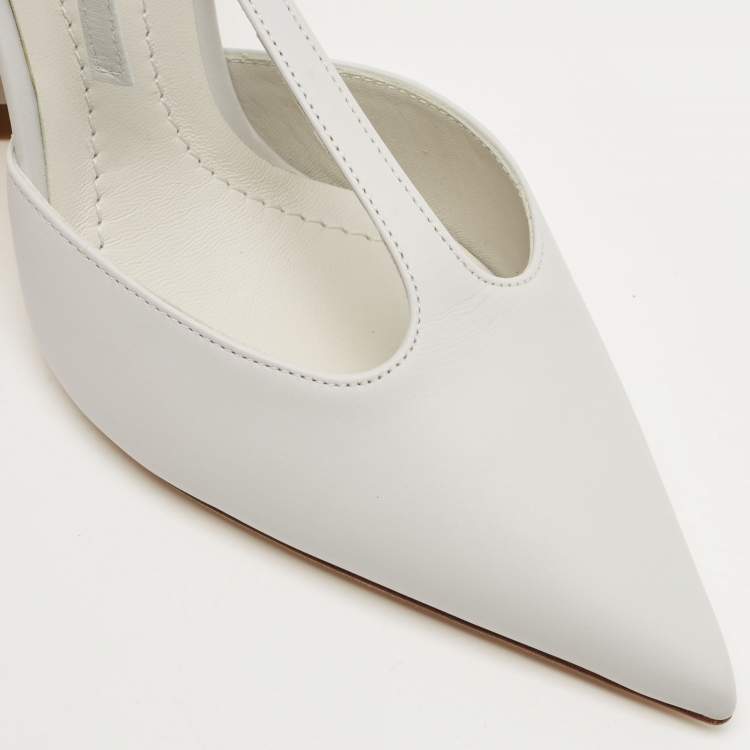 Pre Owned Burberry Pebble Grey Leather Welton Chain Detail T Strap Ankle Tie Pumps Size 36.5