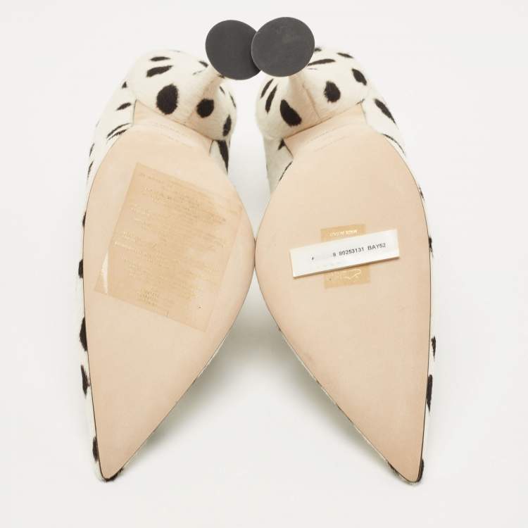 Pre Owned Burberry Black/White Calf Hair Ava Pointed Toe Pumps Size 36