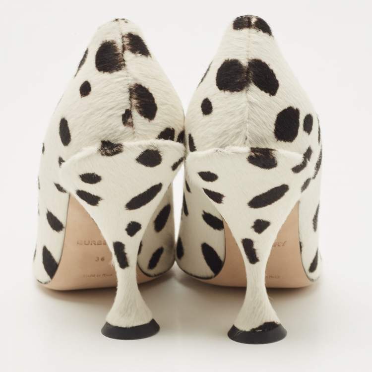 Pre Owned Burberry Black/White Calf Hair Ava Pointed Toe Pumps Size 36
