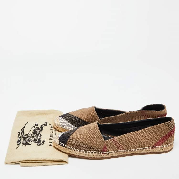 Pre Owned Burberry Brown House Check Canvas Hodgeson Espadrille Flats Size 40
