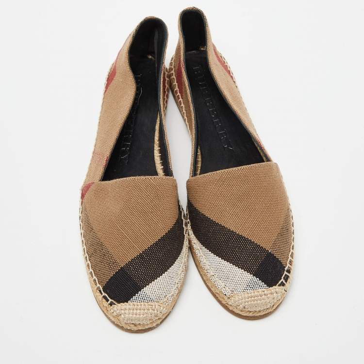 Pre Owned Burberry Brown House Check Canvas Hodgeson Espadrille Flats Size 40