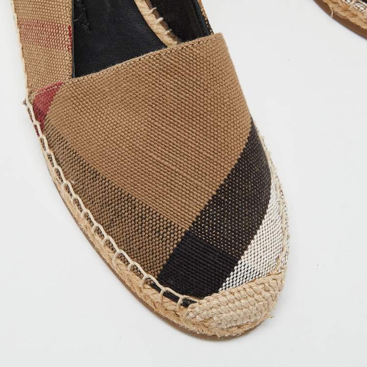 Pre Owned Burberry Brown House Check Canvas Hodgeson Espadrille Flats Size 40