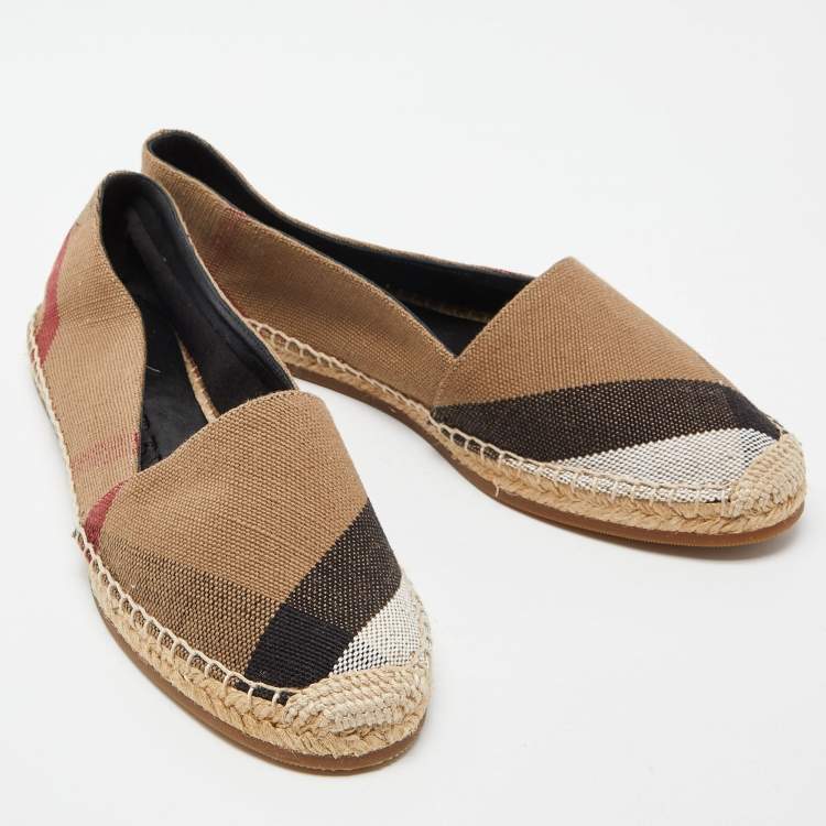 Pre Owned Burberry Brown House Check Canvas Hodgeson Espadrille Flats Size 40