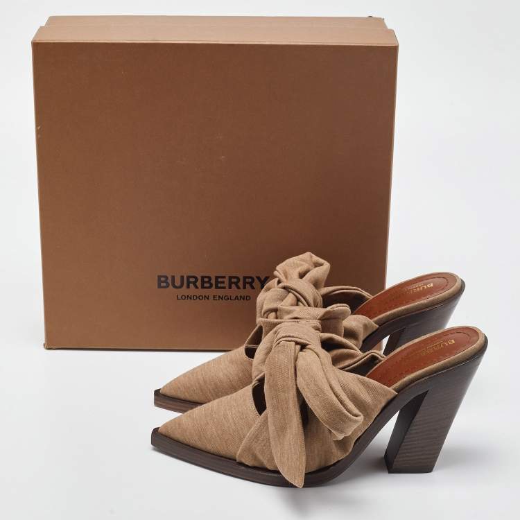 Pre Owned Burberry Brown Fabric Scarf Tie Mules Size 40