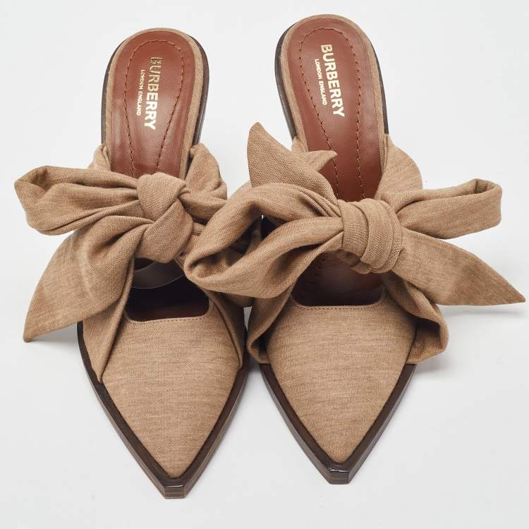 Pre Owned Burberry Brown Fabric Scarf Tie Mules Size 40