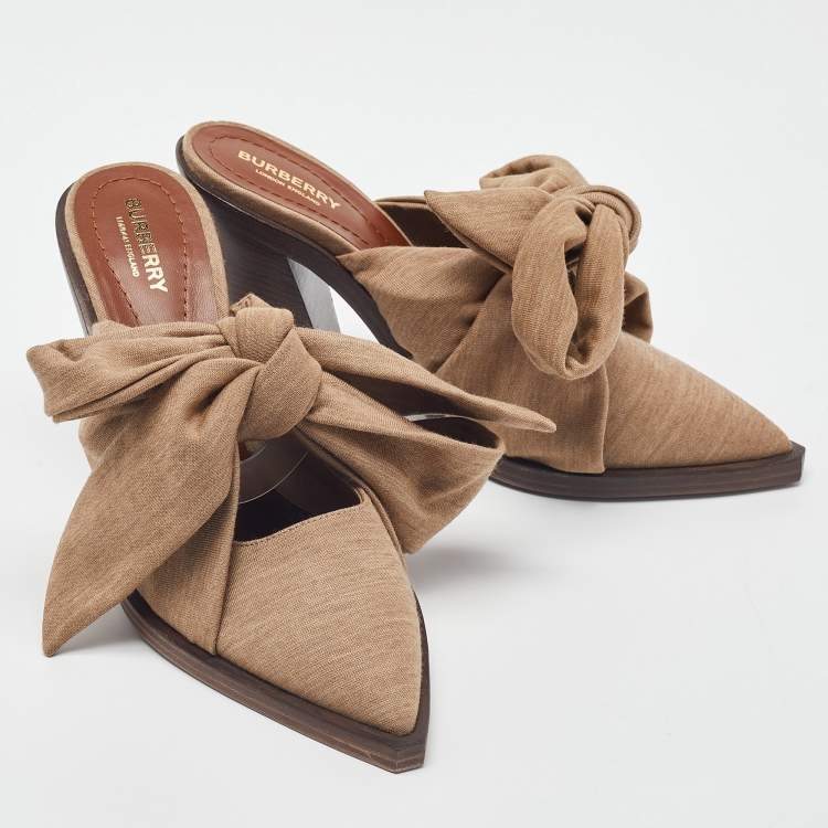 Pre Owned Burberry Brown Fabric Scarf Tie Mules Size 40