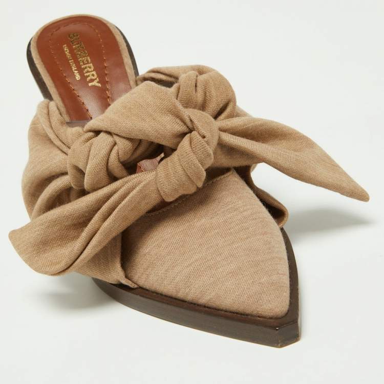 مملوكة مسبقًا Burberry Brown Fabric Scarf Tie Mules Size 36