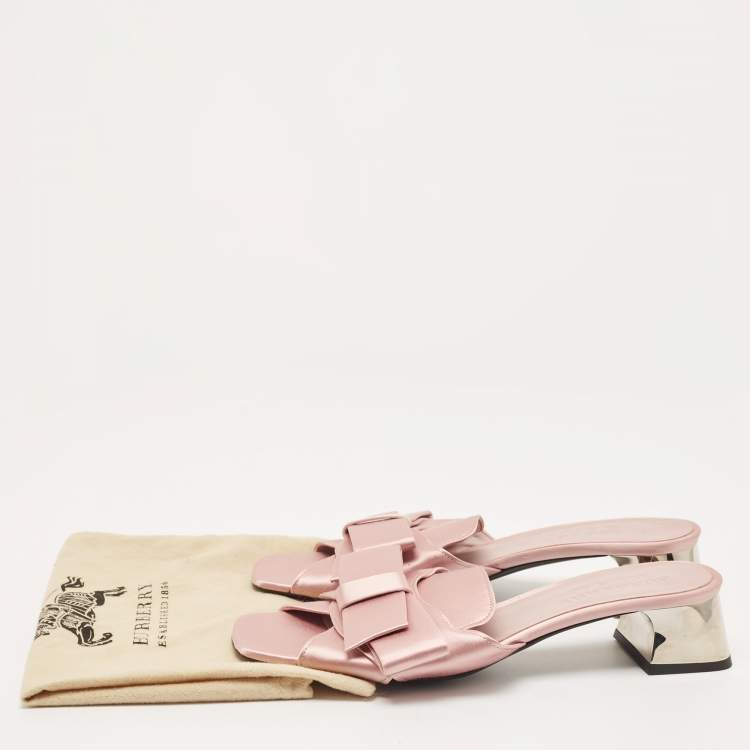 Pre Owned Burberry Pink Satin Bow Mules  Size 41