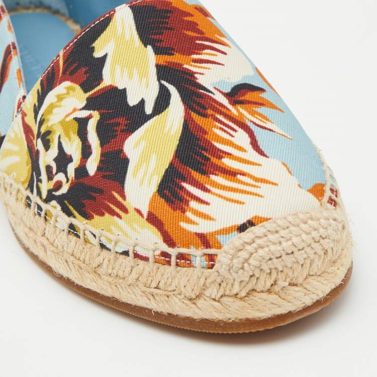Pre Owned Burberry Multicolor Canvas Floral Hodgeson Espadrille Flats Size 38