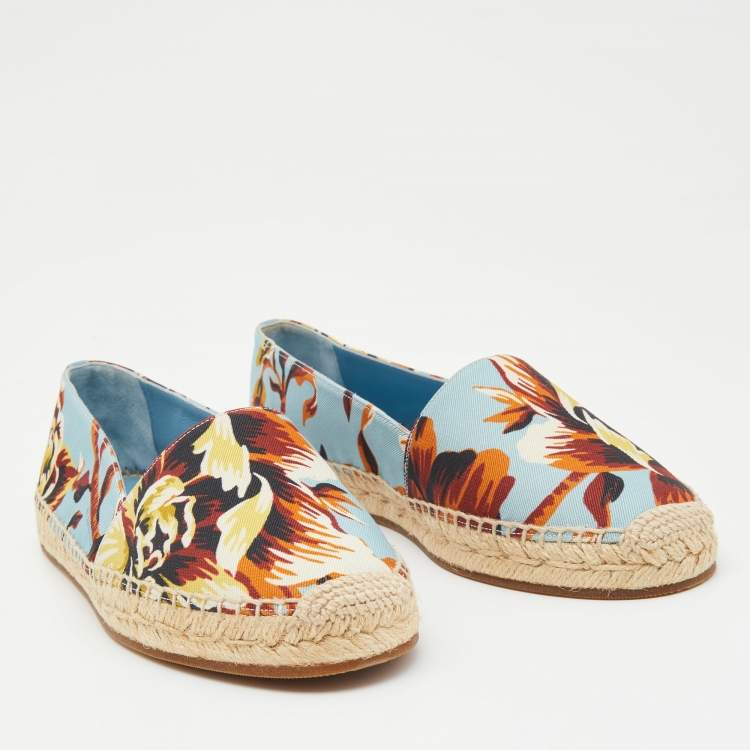 Pre Owned Burberry Multicolor Canvas Floral Hodgeson Espadrille Flats Size 38