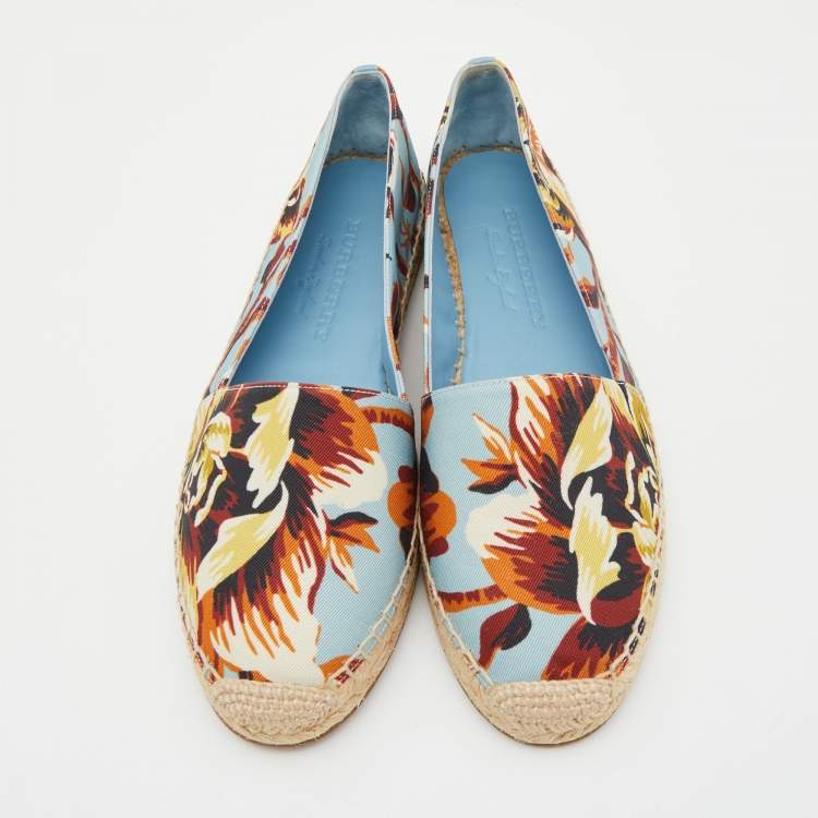 Pre Owned Burberry Multicolor Canvas Floral Hodgeson Espadrille Flats Size 38