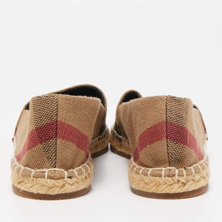 Pre Owned Burberry Beige Hodgeson Check Canvas Slip On Espadrilles Size 36