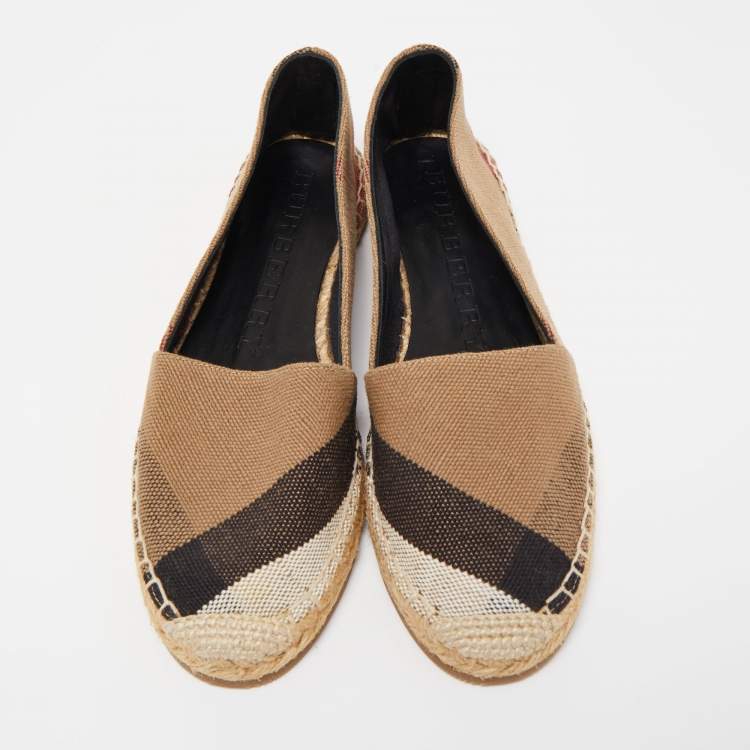 Pre Owned Burberry Beige Hodgeson Check Canvas Slip On Espadrilles Size 36