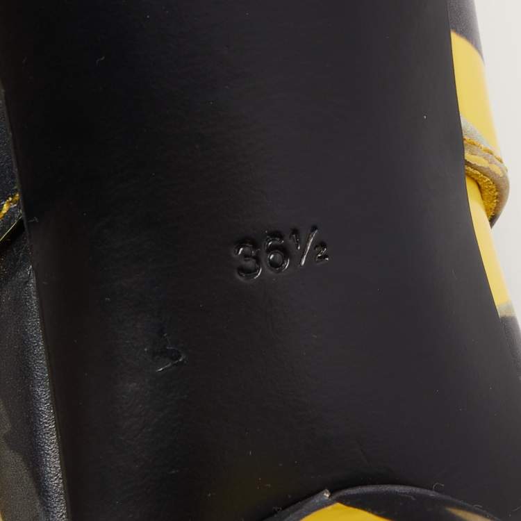 مملوكة مسبقًا Burberry Yellow/Black Printed Leather Morson Slingback Pumps Size 36.5