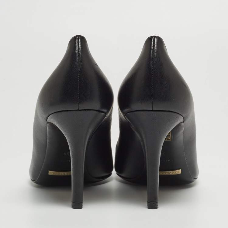 Pre Owned Burberry Black Leather And Canvas Trim Twist Lock Dunlow Peep Toe Pumps Size 39
