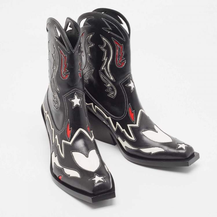 Pre Owned Burberry Multicolor Leather Cowboy Boots Size 38.5