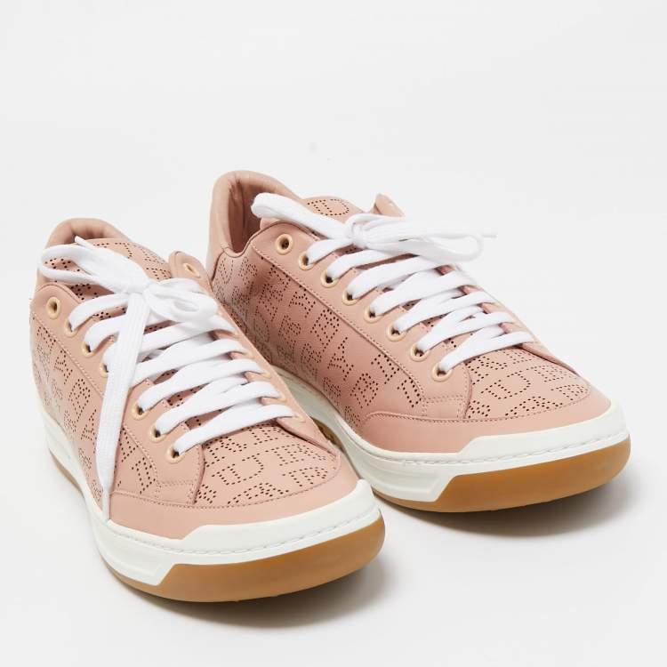 Pre Owned Burberry Pink Leather Westford Low Top Sneakers Size 41
