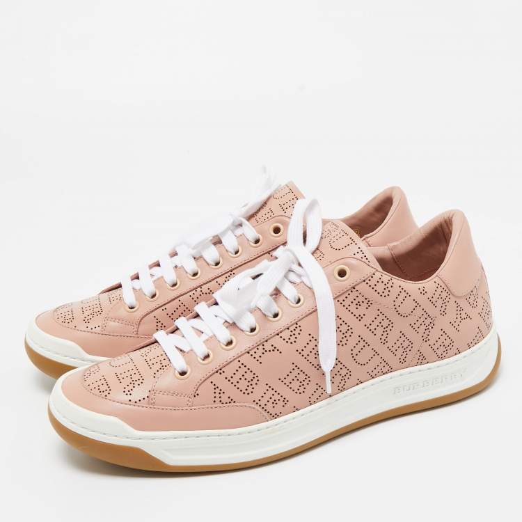 Pre Owned Burberry Pink Leather Westford Low Top Sneakers Size 41