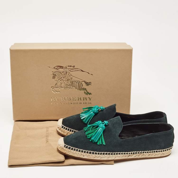 Pre Owned Burberry Green Suede Tassel Espadrille Flats Size 40