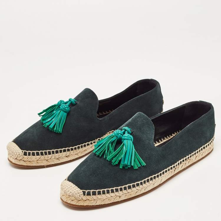 Pre Owned Burberry Green Suede Tassel Espadrille Flats Size 40