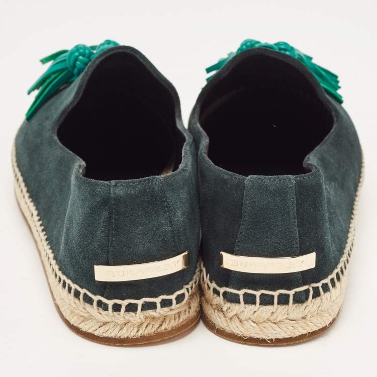 Pre Owned Burberry Green Suede Tassel Espadrille Flats Size 40