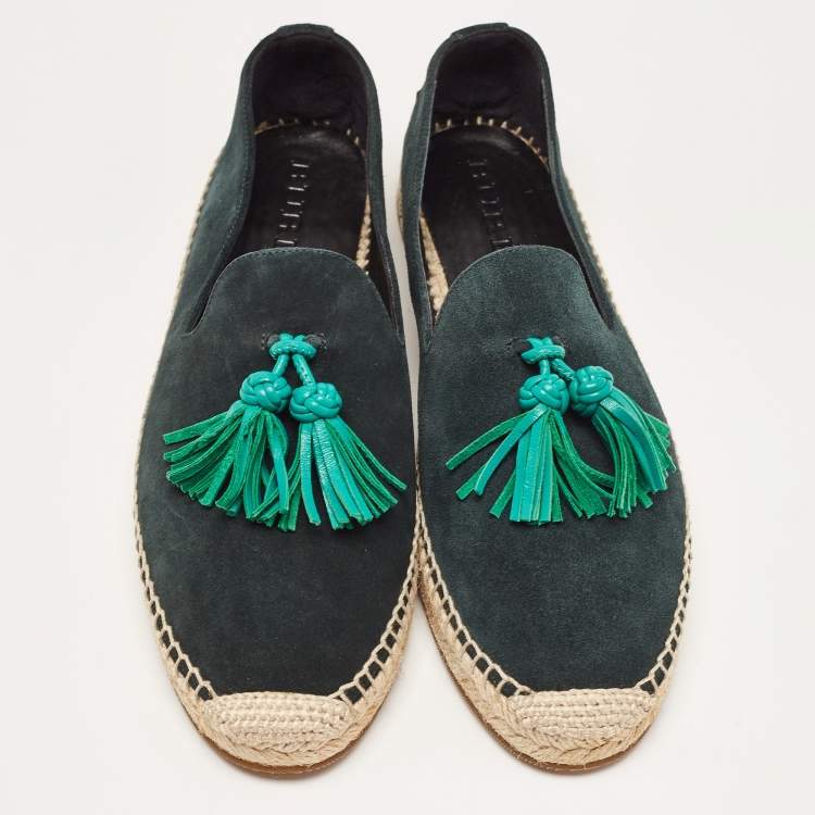 Pre Owned Burberry Green Suede Tassel Espadrille Flats Size 40