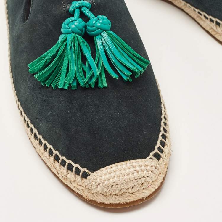 Pre Owned Burberry Green Suede Tassel Espadrille Flats Size 40