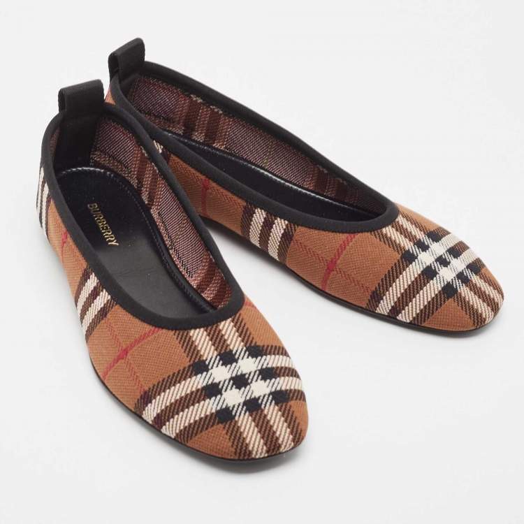 Pre Owned Burberry Brown Check Knit Fabric Ralf Ballet Flats Size 41