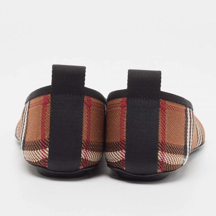 Pre Owned Burberry Brown Check Knit Fabric Ralf Ballet Flats Size 41