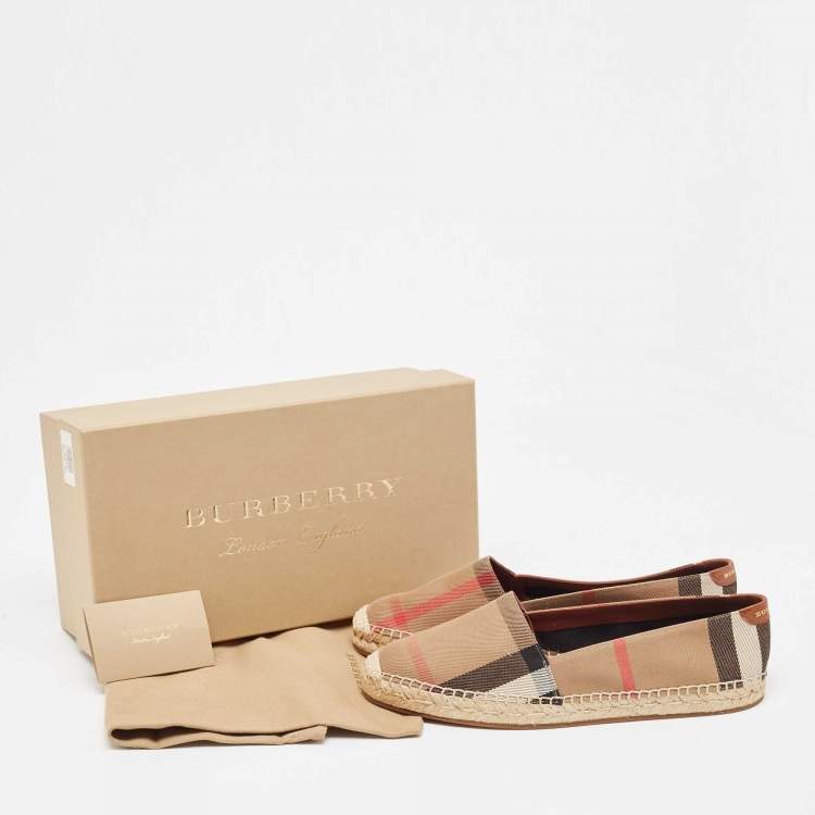 Pre Owned Burberry Brown House Check Canvas Hodgeson Espadrille Flats Size 41