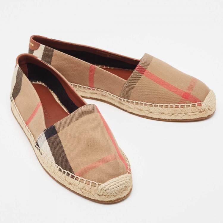 Pre Owned Burberry Brown House Check Canvas Hodgeson Espadrille Flats Size 41