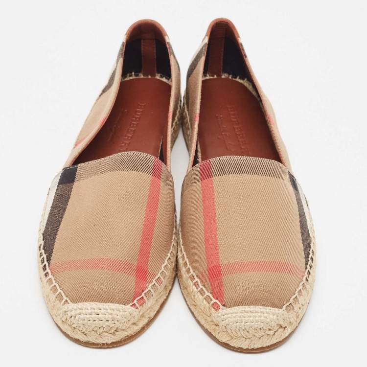 Pre Owned Burberry Brown House Check Canvas Hodgeson Espadrille Flats Size 41