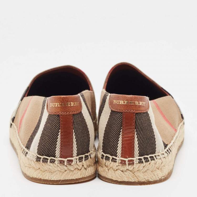 Pre Owned Burberry Brown House Check Canvas Hodgeson Espadrille Flats Size 41