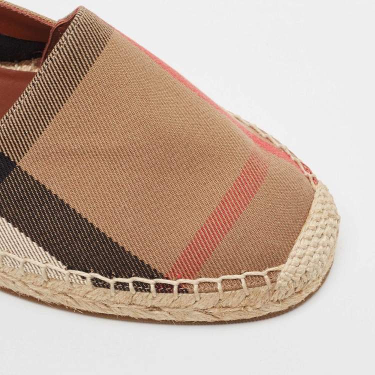 Pre Owned Burberry Brown House Check Canvas Hodgeson Espadrille Flats Size 41